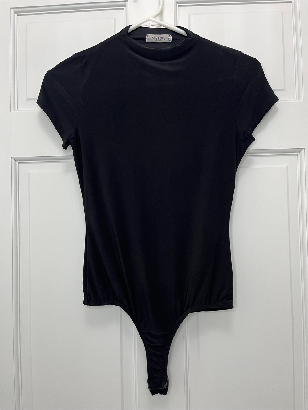 Mikey & Joey Black Short Sleeve Mock Neck Stretchy Bodysuit - Size Small